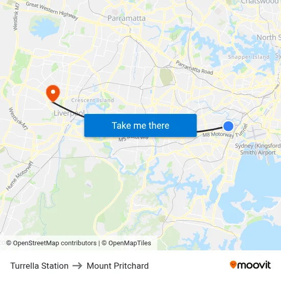 Turrella Station to Mount Pritchard map