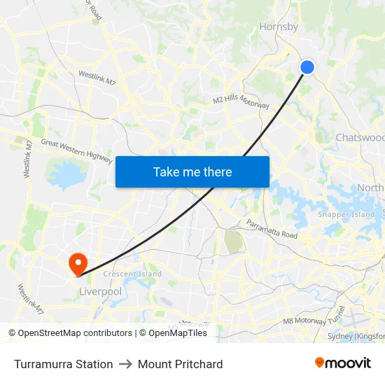 Turramurra Station to Mount Pritchard map
