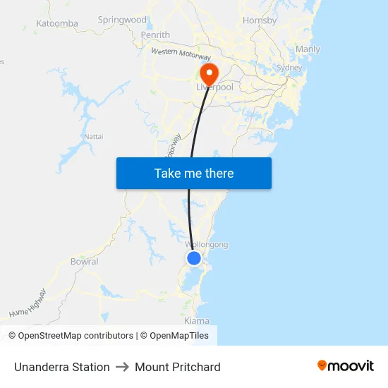 Unanderra Station to Mount Pritchard map