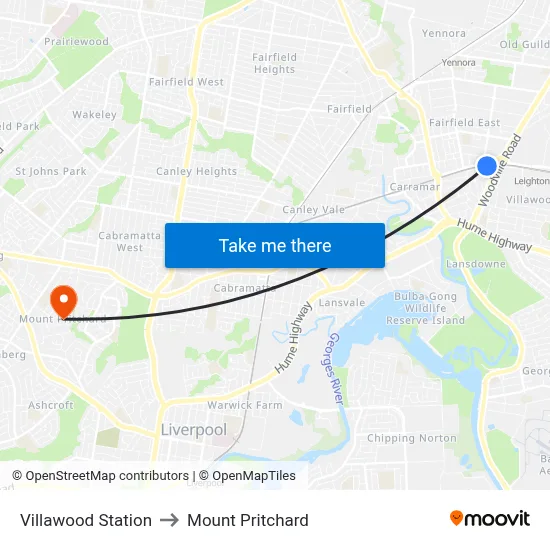 Villawood Station to Mount Pritchard map