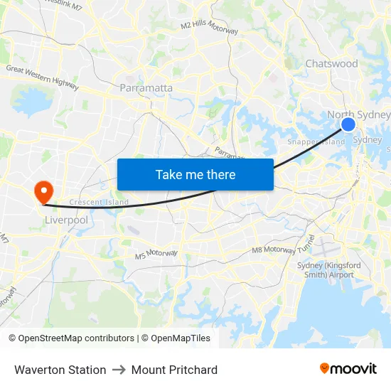 Waverton Station to Mount Pritchard map