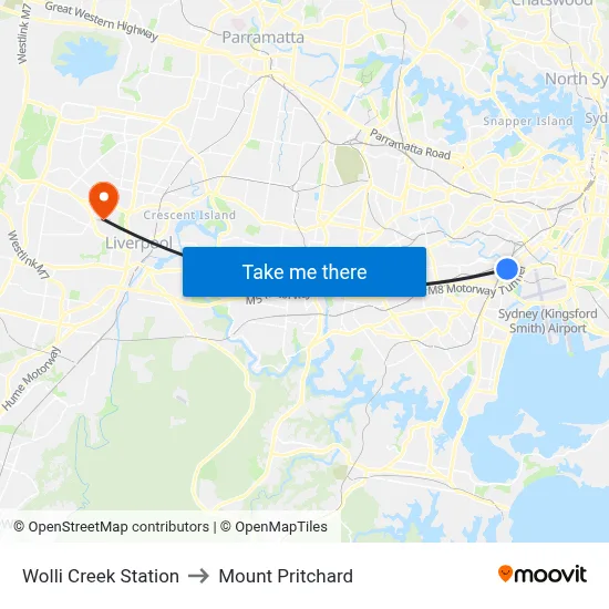 Wolli Creek Station to Mount Pritchard map