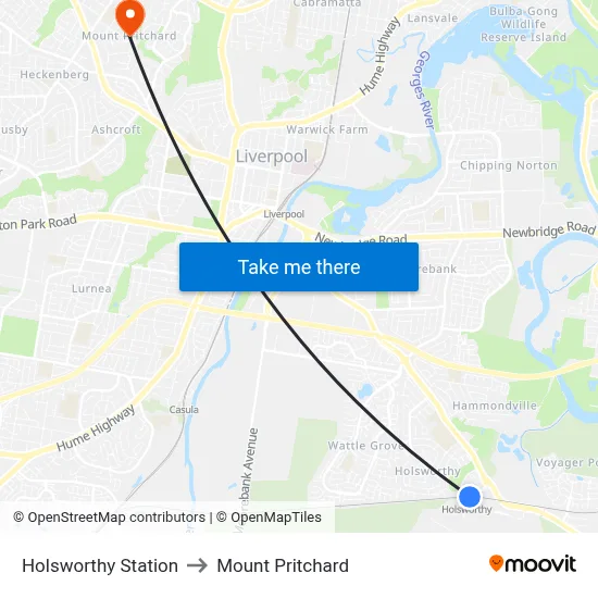 Holsworthy Station to Mount Pritchard map