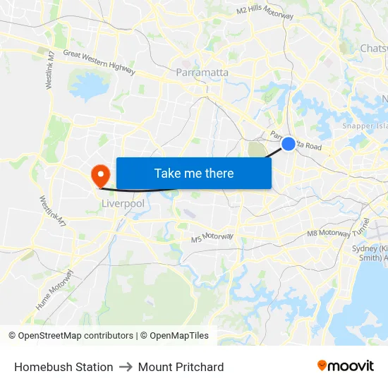 Homebush Station to Mount Pritchard map