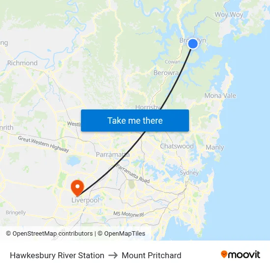 Hawkesbury River Station to Mount Pritchard map