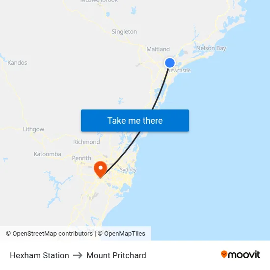 Hexham Station to Mount Pritchard map