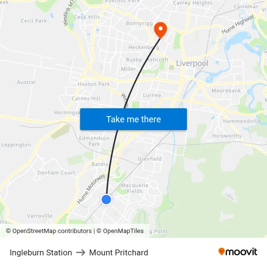 Ingleburn Station to Mount Pritchard map