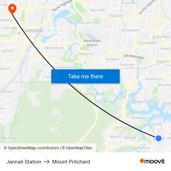 Jannali Station to Mount Pritchard map