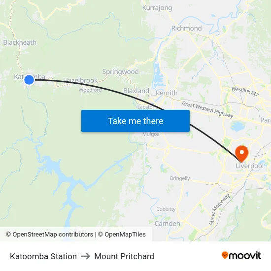 Katoomba Station to Mount Pritchard map