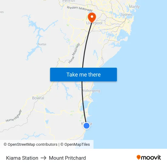 Kiama Station to Mount Pritchard map