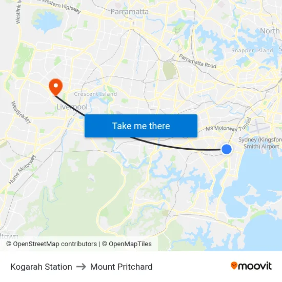 Kogarah Station to Mount Pritchard map