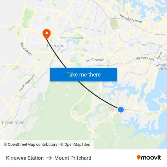 Kirrawee Station to Mount Pritchard map