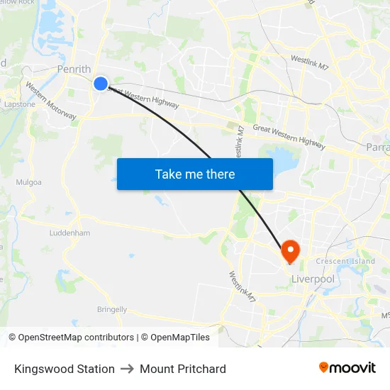Kingswood Station to Mount Pritchard map