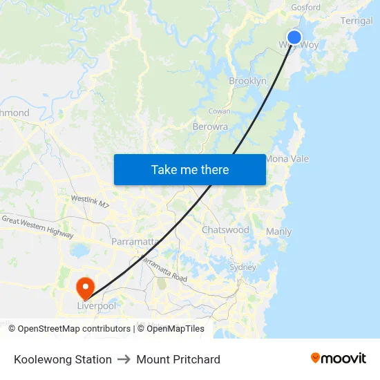 Koolewong Station to Mount Pritchard map