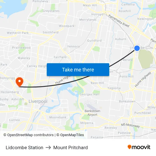 Lidcombe Station to Mount Pritchard map