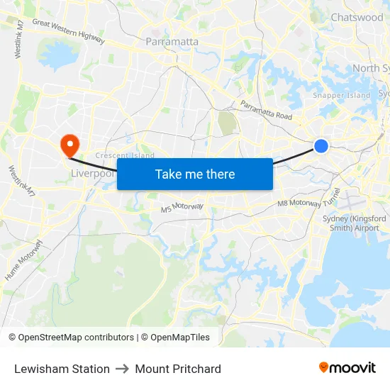 Lewisham Station to Mount Pritchard map