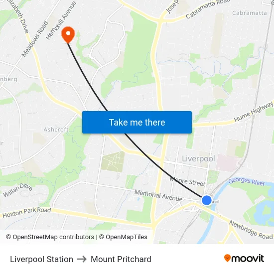 Liverpool Station to Mount Pritchard map