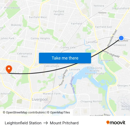 Leightonfield Station to Mount Pritchard map