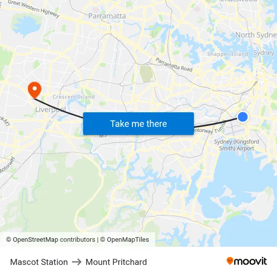 Mascot Station to Mount Pritchard map