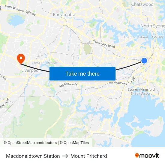 Macdonaldtown Station to Mount Pritchard map