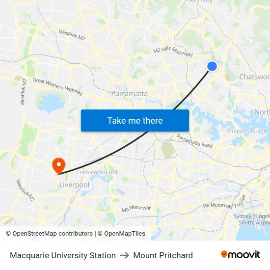 Macquarie University Station to Mount Pritchard map