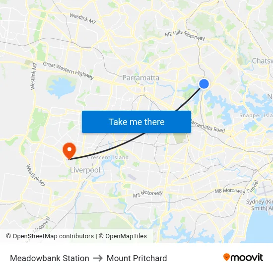 Meadowbank Station to Mount Pritchard map