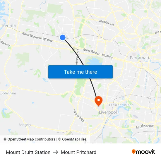 Mount Druitt Station to Mount Pritchard map