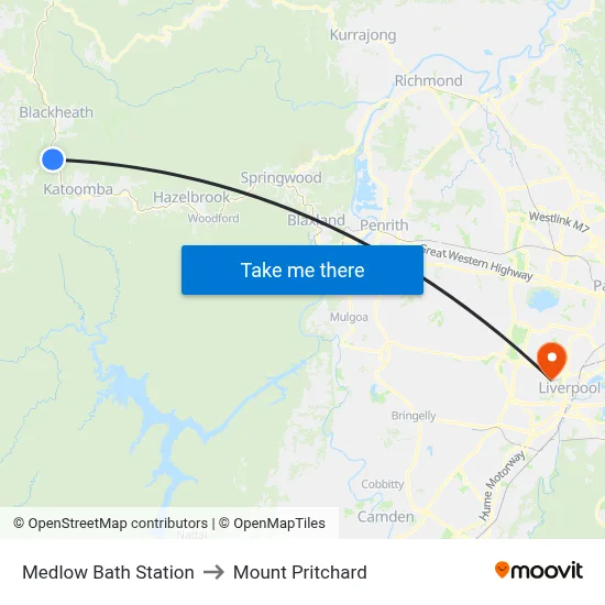 Medlow Bath Station to Mount Pritchard map