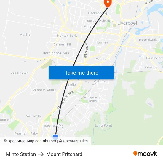 Minto Station to Mount Pritchard map