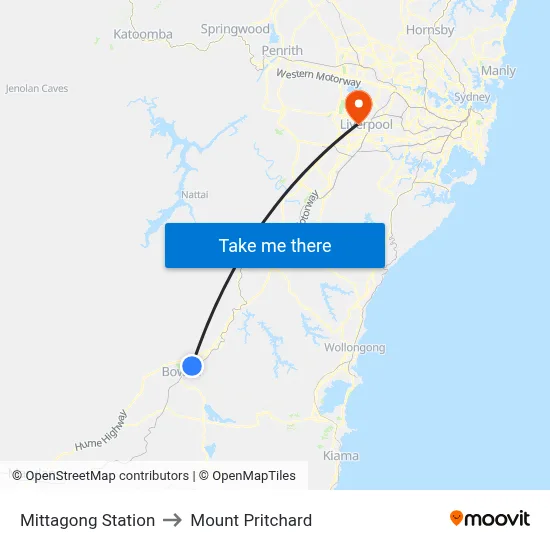 Mittagong Station to Mount Pritchard map