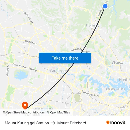 Mount Kuring-gai Station to Mount Pritchard map