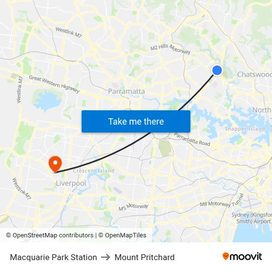 Macquarie Park Station to Mount Pritchard map