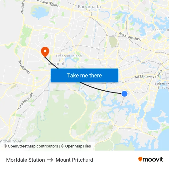 Mortdale Station to Mount Pritchard map