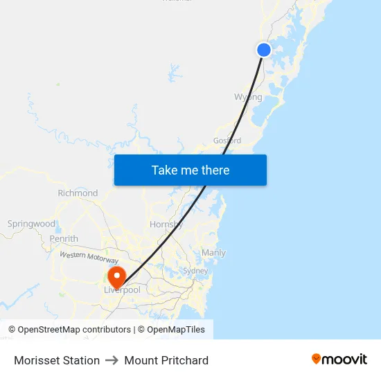Morisset Station to Mount Pritchard map