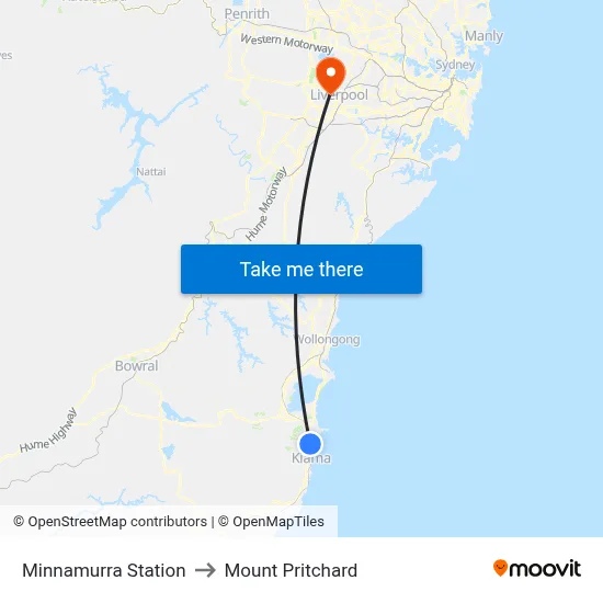 Minnamurra Station to Mount Pritchard map