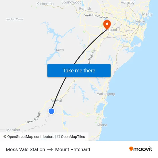 Moss Vale Station to Mount Pritchard map