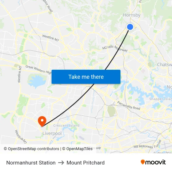 Normanhurst Station to Mount Pritchard map