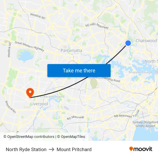North Ryde Station to Mount Pritchard map