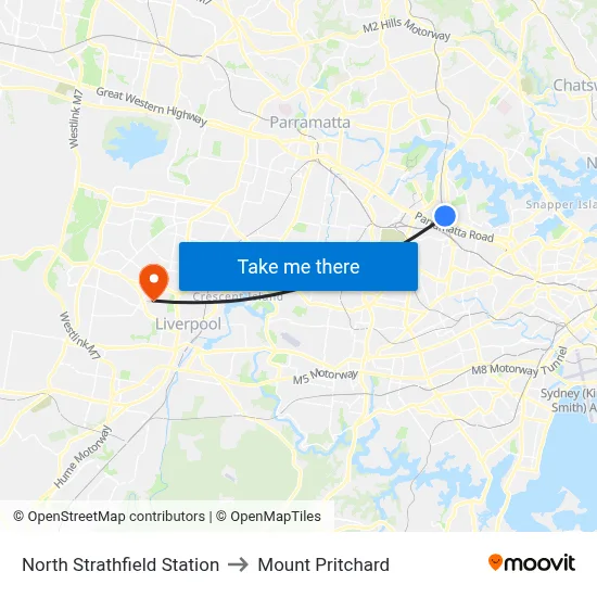 North Strathfield Station to Mount Pritchard map