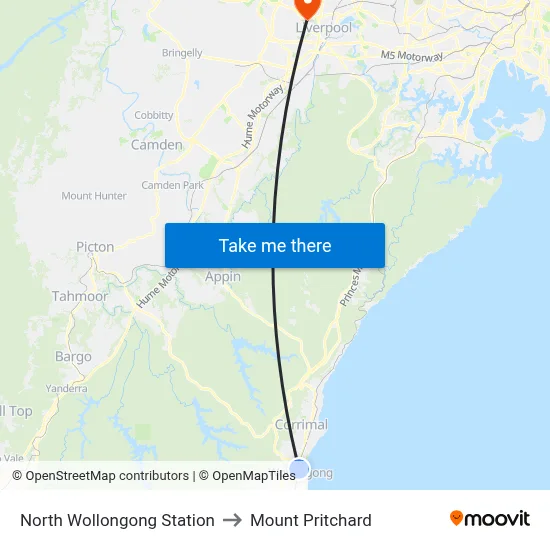 North Wollongong Station to Mount Pritchard map