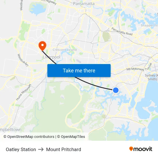 Oatley Station to Mount Pritchard map