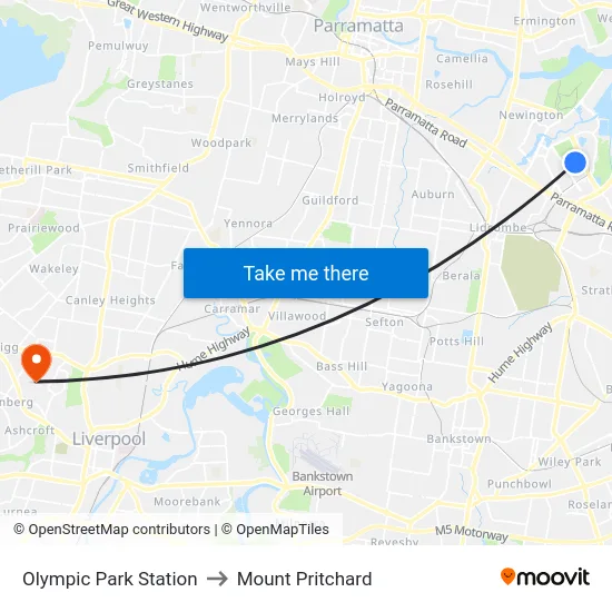 Olympic Park Station to Mount Pritchard map