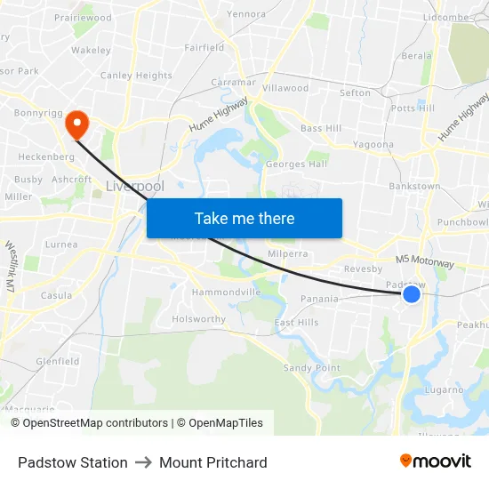 Padstow Station to Mount Pritchard map