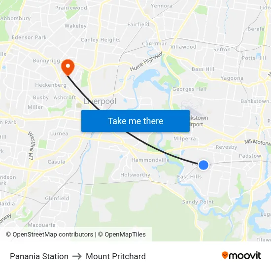 Panania Station to Mount Pritchard map