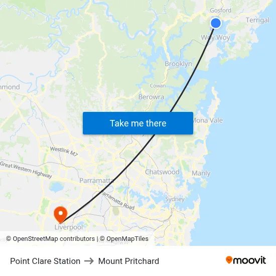 Point Clare Station to Mount Pritchard map