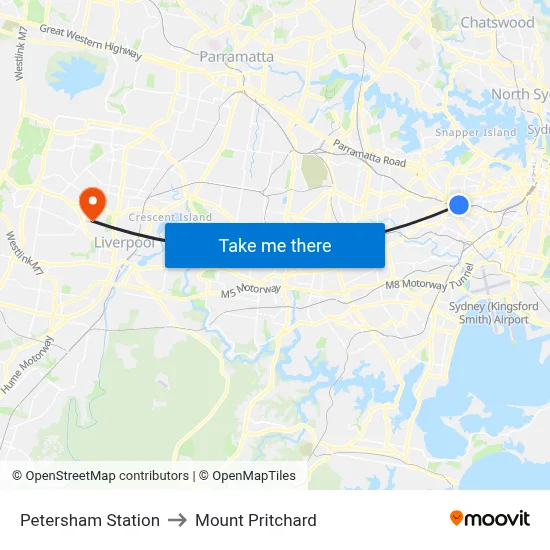 Petersham Station to Mount Pritchard map