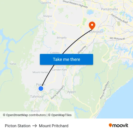 Picton Station to Mount Pritchard map