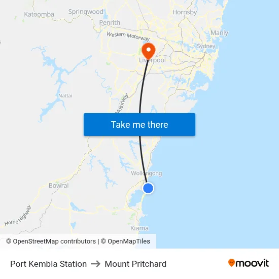 Port Kembla Station to Mount Pritchard map