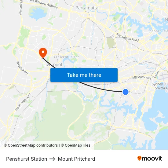 Penshurst Station to Mount Pritchard map