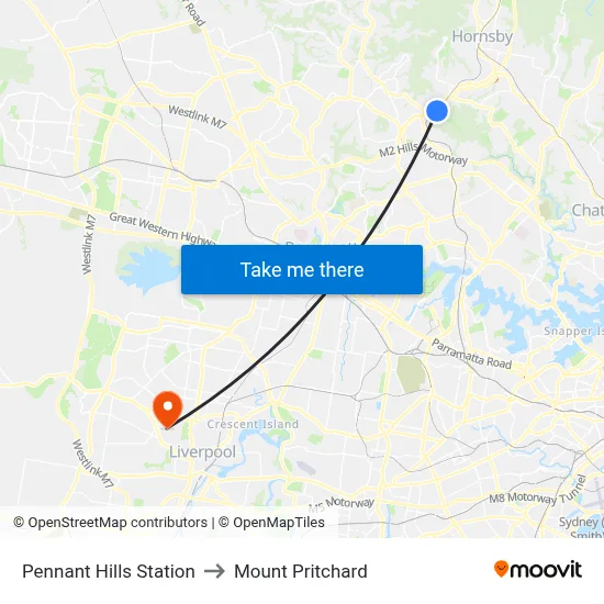 Pennant Hills Station to Mount Pritchard map
